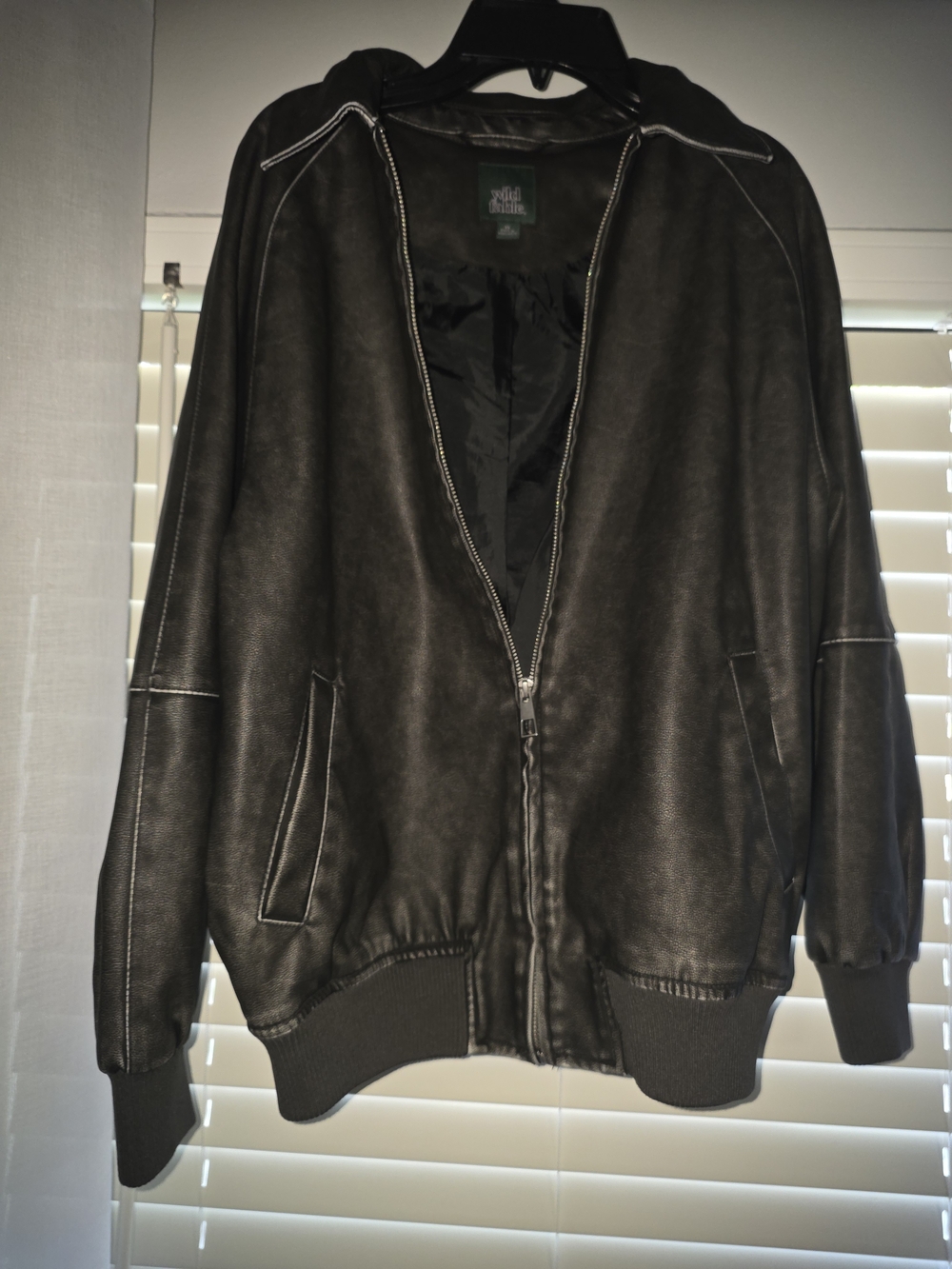 wild fable Ladies Black Faux Leather Hooded Bomber Jacket